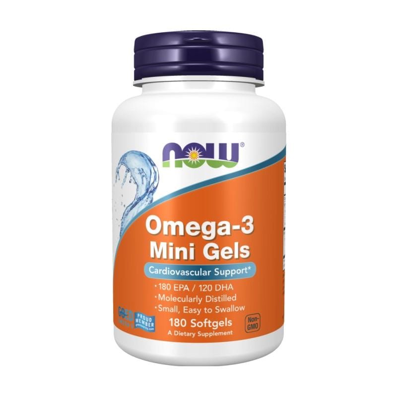 Omega-3 NOW, 500 mg (180 kis méretű lágyzselatin kapszula)
