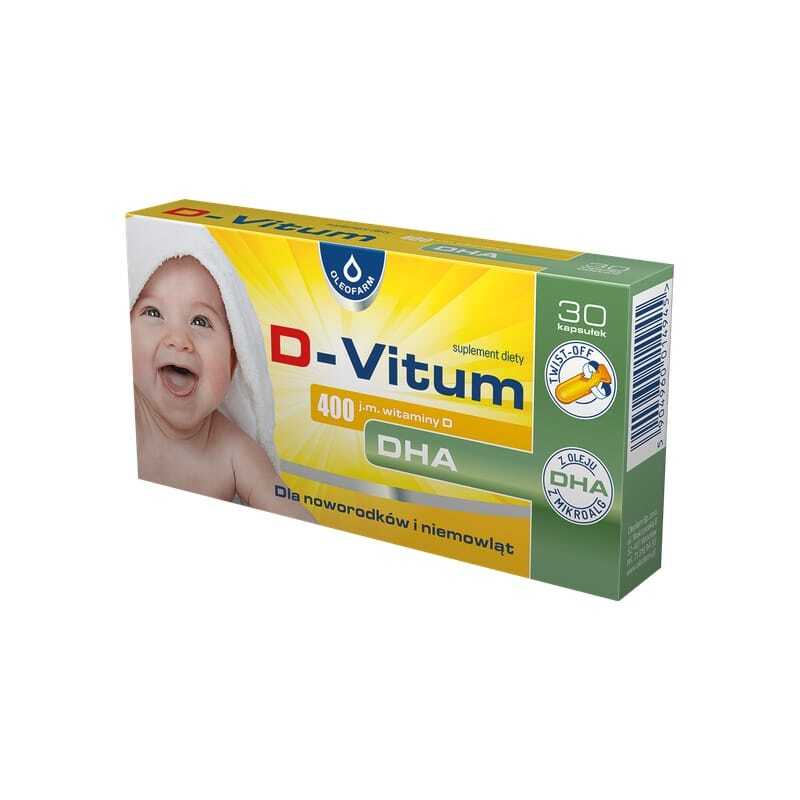 D3-vitamin 400 NE és DHA csecsemőknek és gyermekeknek D-Vitum Oleofarm (30 twist-off kapszula)